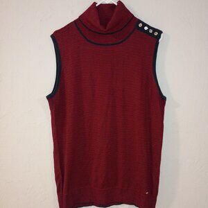 Tommy Hilfiger Women’s Sleeveless Mock Neck Sweater – Red & Navy Stripe – Size X